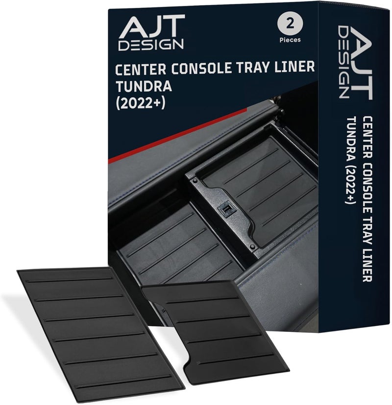 AJT DESIGN Center Console Organizer Tray Liner Compatible with 2022+ Toyota Tundra Platinum, 1794, TRD PRO, Capstone | Fits 2023+ Sequoia | Anti-Slip Mat for Car Console Organizer Tray | 2-Piece Black - Image 1
